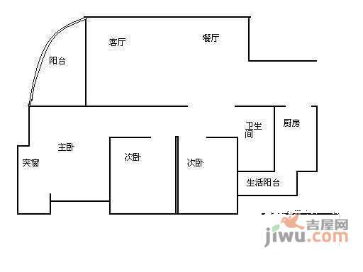 富通天骏3室2厅1卫91㎡户型图