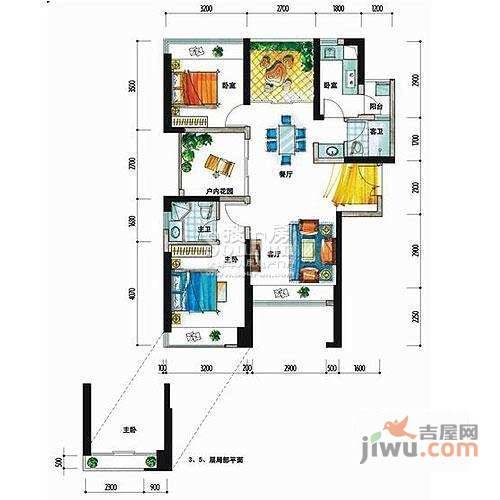 中信湾上六座花园3室2厅1卫89㎡户型图