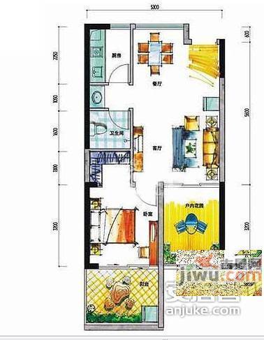 中信湾上六座花园1室1厅1卫66㎡户型图