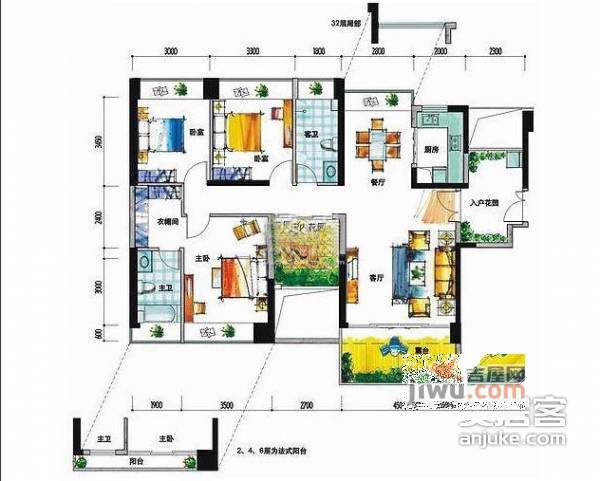 中信湾上六座花园1室1厅1卫66㎡户型图