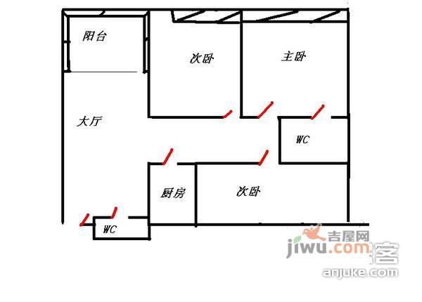 美丽365花园3室1厅1卫93㎡户型图