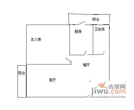 华浩源A区1室1厅1卫57㎡户型图