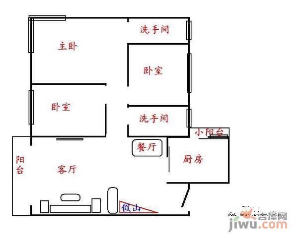 香缤广场3室2厅1卫103㎡户型图