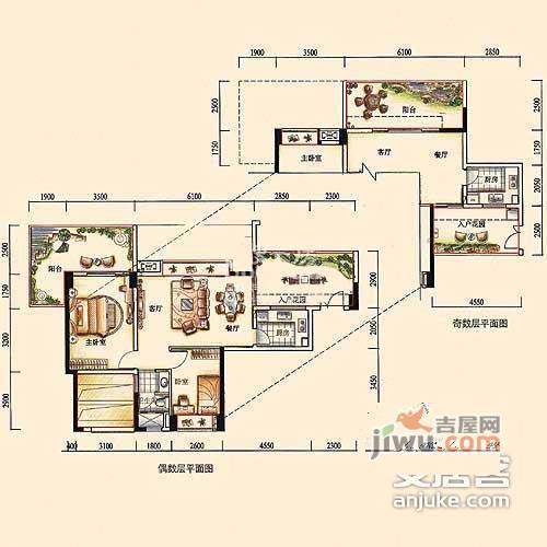 深业东城上邸2室2厅1卫89㎡户型图