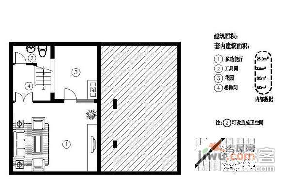 宝湖居2室1厅1卫60㎡户型图