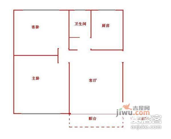 西海湾花园2室1厅1卫75㎡户型图