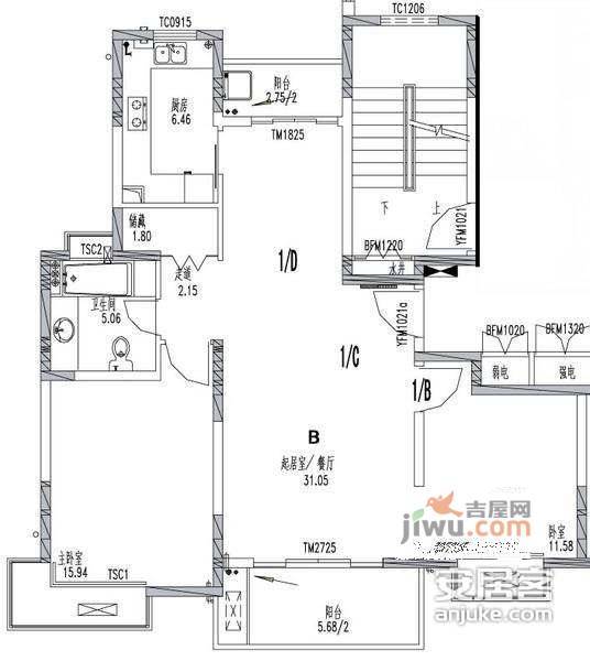 滢水山庄2室2厅1卫76㎡户型图