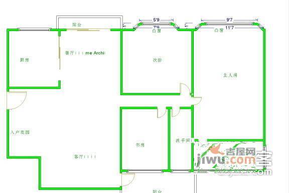 滢水山庄3室2厅1卫108㎡户型图