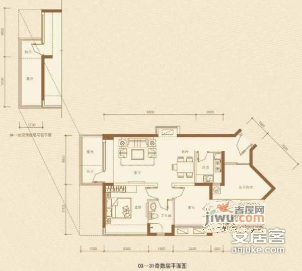 莱蒙水榭春天一二三期4室2厅2卫121㎡户型图