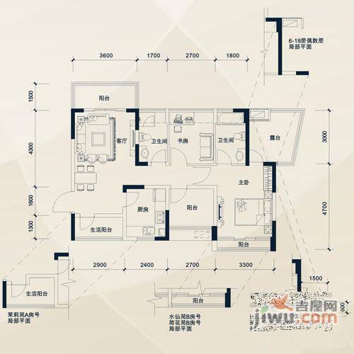 莱蒙水榭春天一二三期3室2厅1卫89㎡户型图