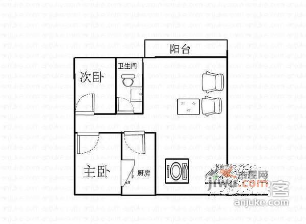 泰华俊庭2室2厅1卫66㎡户型图