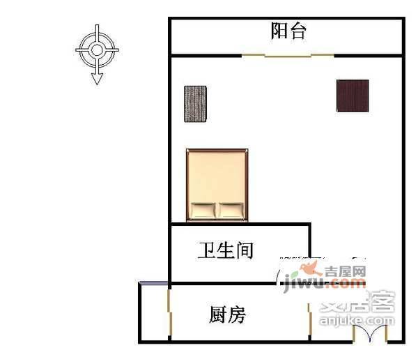 麒麟花园A区1室0厅1卫42㎡户型图