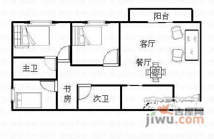 麒麟花园A区3室2厅2卫118㎡户型图