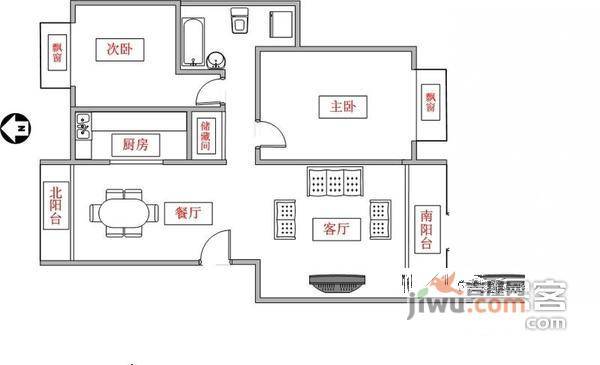 珠江旭景佳园2室2厅1卫82㎡户型图