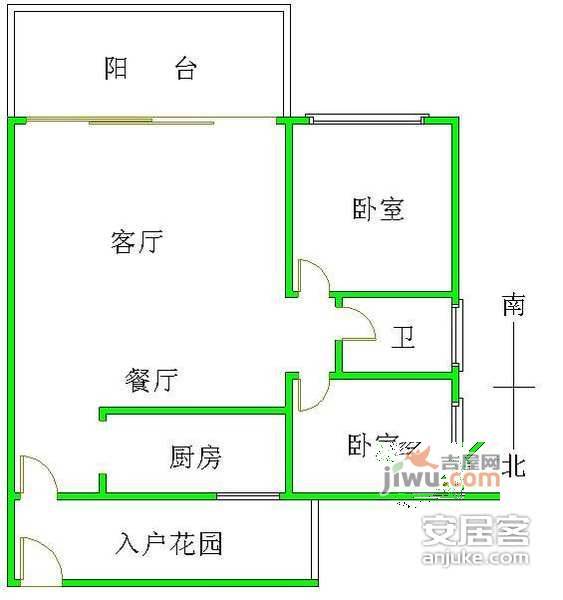 珠江旭景佳园2室2厅1卫82㎡户型图