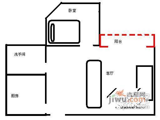 中兆花园1室1厅1卫46㎡户型图