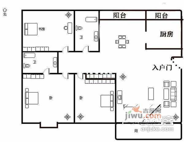 中天湖畔广场3室2厅2卫144㎡户型图