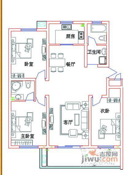 中天湖畔广场3室2厅2卫144㎡户型图