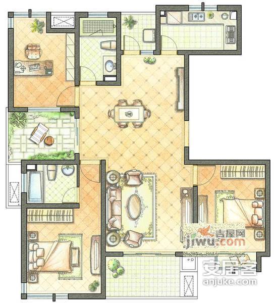 联相园3室2厅2卫141㎡户型图