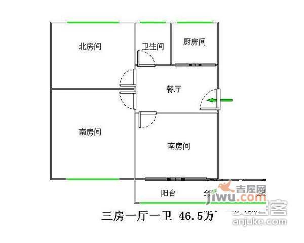 庄先湾3室1厅1卫73㎡户型图