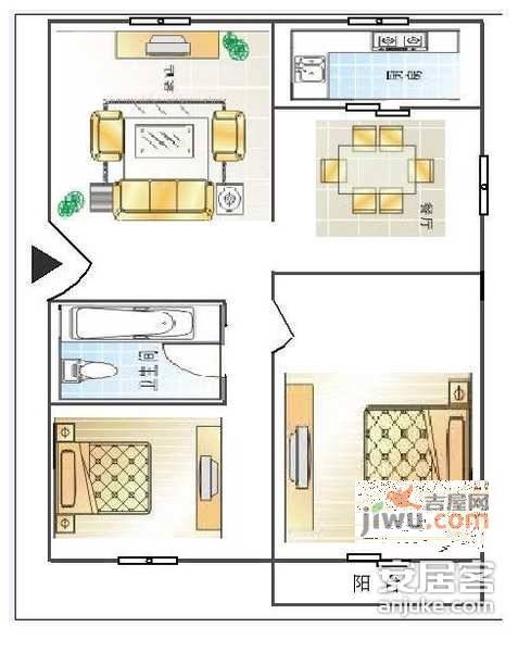 庄先湾2室2厅1卫67㎡户型图