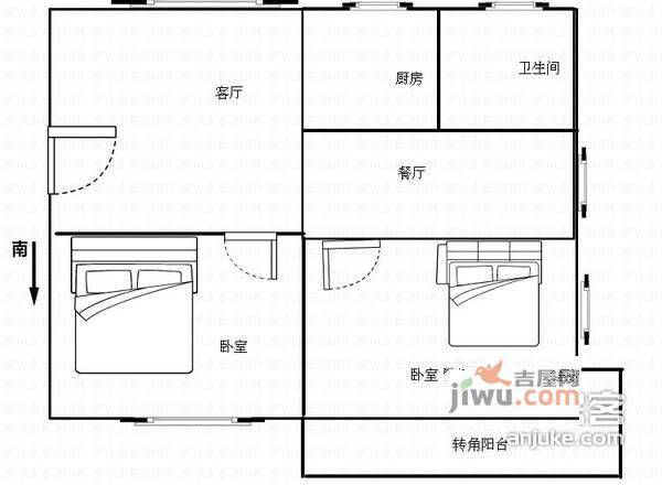 宏葑一村2室2厅1卫户型图