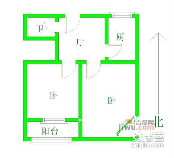 石路小区2室1厅1卫60㎡户型图