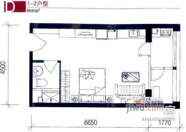 精英公寓1室0厅1卫户型图