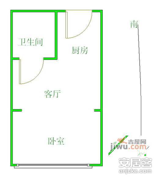 倪家桥小区1室1厅1卫44㎡户型图