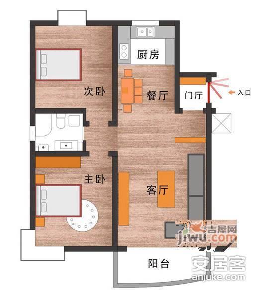 华成大厦2室2厅1卫108㎡户型图