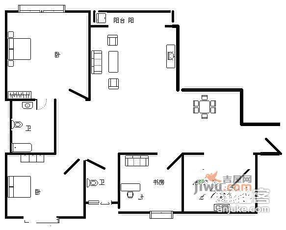 宜家公寓3室2厅2卫户型图