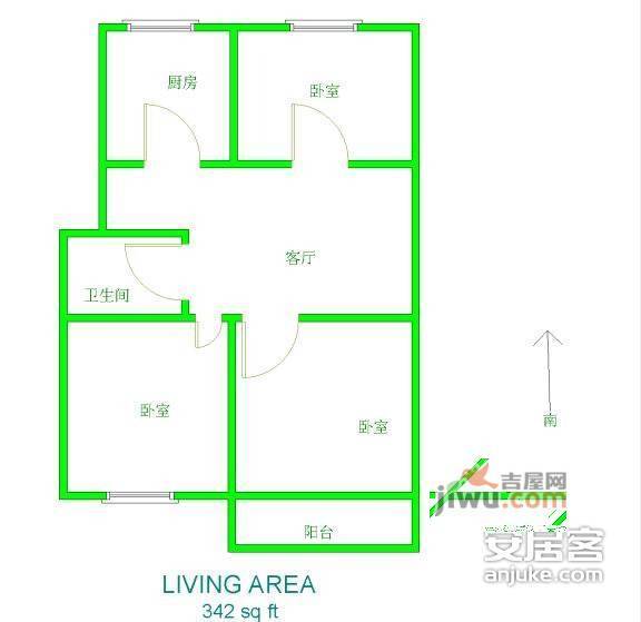 内马路小区3室1厅1卫82㎡户型图