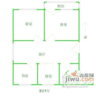 内马路小区3室1厅1卫82㎡户型图