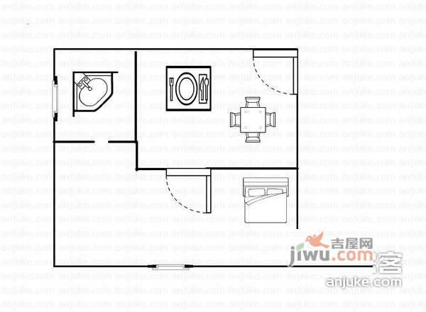 伟业银座1室1厅1卫57㎡户型图