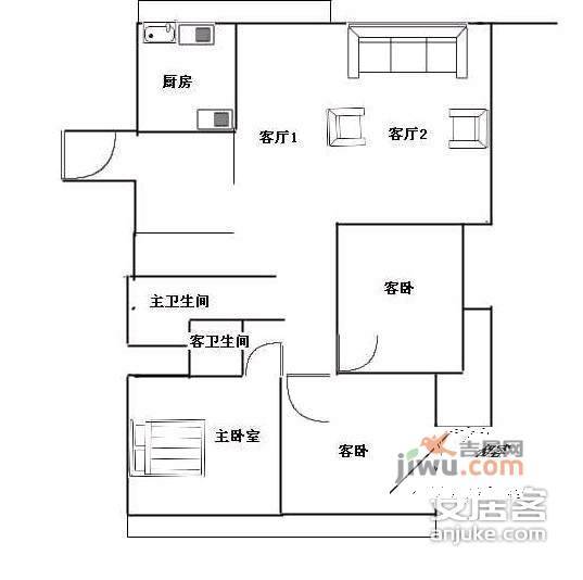 政园小区3室2厅2卫130㎡户型图