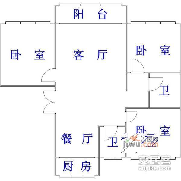 金利花园3室2厅2卫125㎡户型图