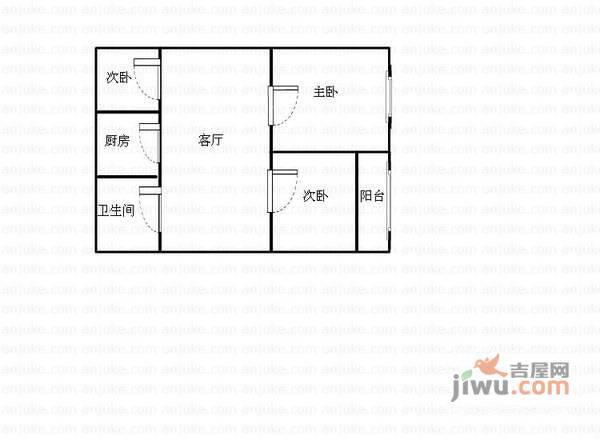 观景新村3室1厅1卫76㎡户型图