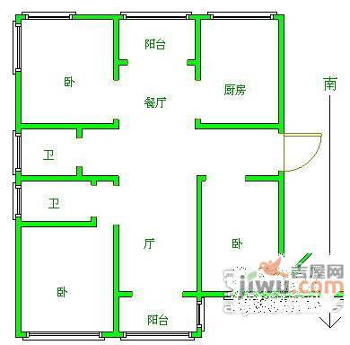 金门路小区3室2厅1卫100㎡户型图