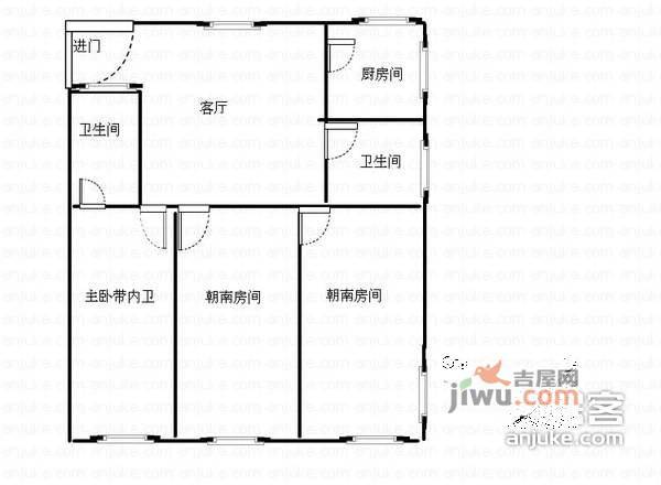 金港公寓3室2厅2卫104㎡户型图