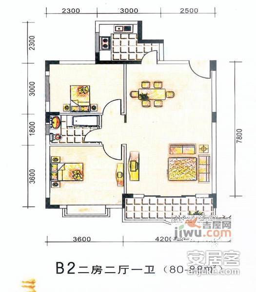 月浜东公寓2室1厅1卫户型图