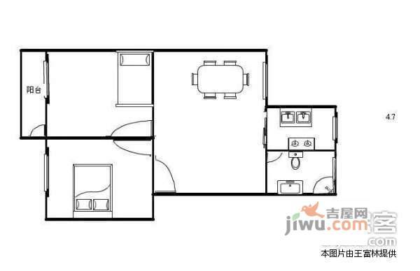 杨枝新村北园2室1厅1卫户型图