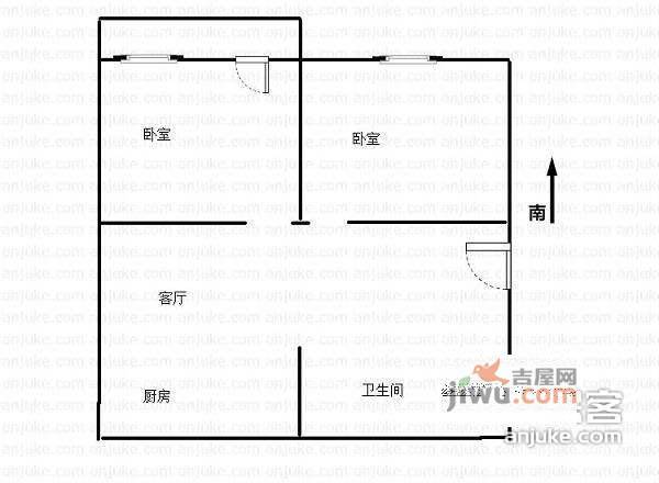 杨枝新村北园2室1厅1卫户型图