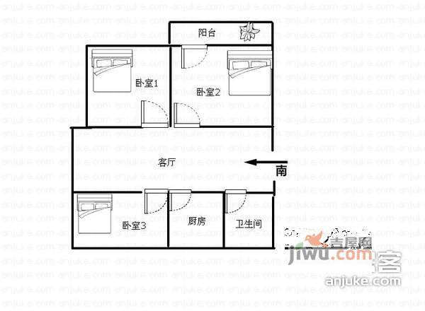 品苑3室1厅1卫户型图