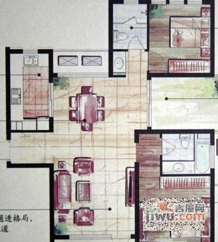 奥体中心公寓2室2厅2卫110㎡户型图