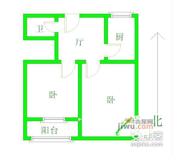 彩虹新村2室1厅1卫58㎡户型图