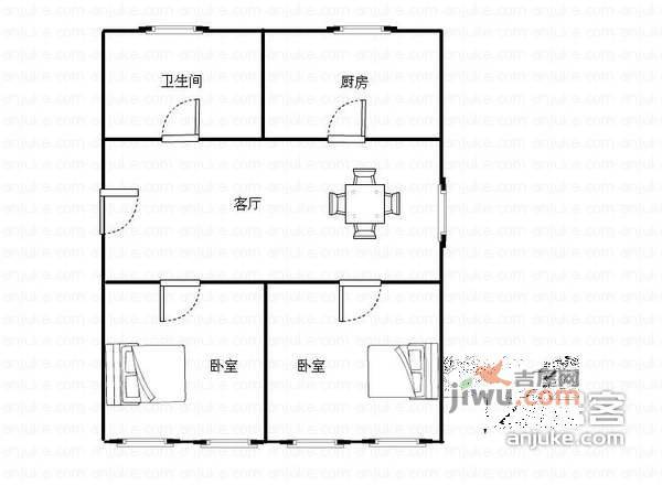 彩虹新村2室1厅1卫58㎡户型图