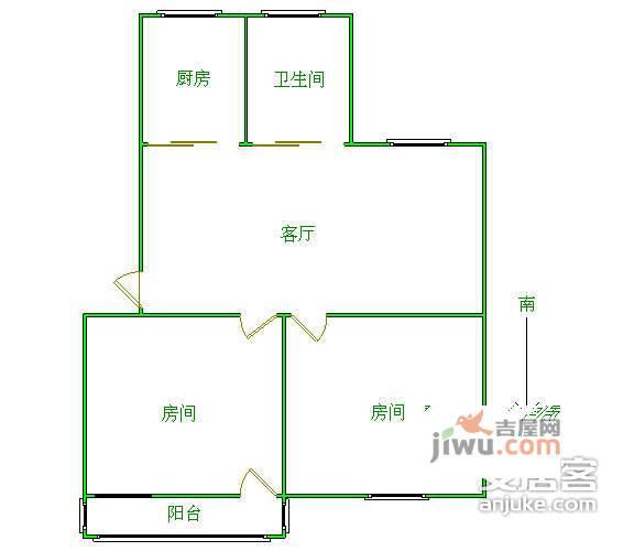 西塘北巷2室1厅1卫55㎡户型图