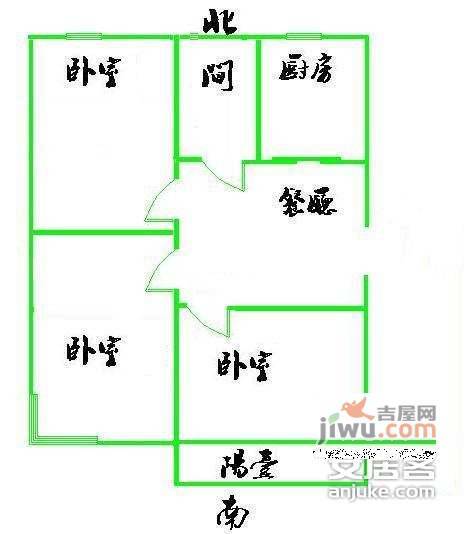 兰园公寓3室2厅1卫96㎡户型图