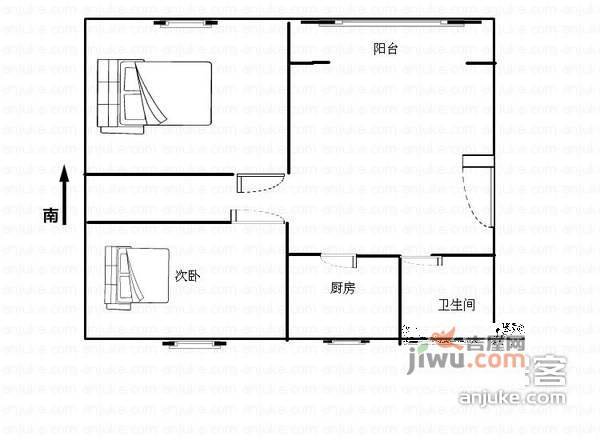 宏葑新村2室2厅1卫户型图