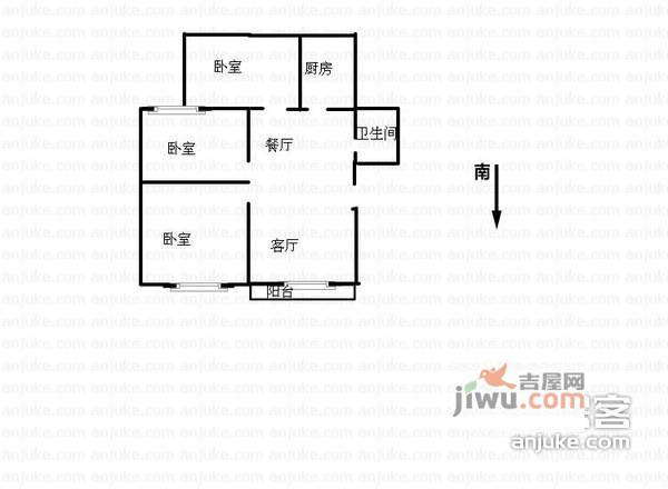 金色湖滨3室2厅1卫93㎡户型图